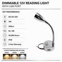 Lampe de lecture LED flexible à col de cygne, tactile et à intensité variable, DC12V-24V, pour caravane, camping-car, bateau