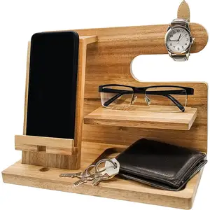 Vendite calde Premium legno telefono cellulare Stand stazione di stoccaggio Organizer con chiave orologio supporto in legno Docking Station