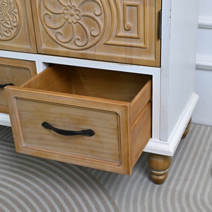 Kitchen Living Room <b>Rustic</b> Handmade Distressed 31.5" Accent Solid Wooden Flower Carved Door <b>Sideboard</b> Cabinet with 2 Drawers - Product Image 6