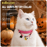 Collier pour animaux de compagnie en cuir PU avec perles colorées et pendentif breloque, collier mignon pour Halloween pour petits chats et chiens, vente en gros
