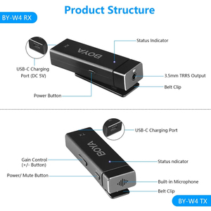 BOYA BY-W4 4 canaux sans fil Lavalier revers Microphone pour iPhone caméra microphone enregistrement vidéo Podcast <span class=keywords><strong>YouTube</strong></span> - Product Image 3