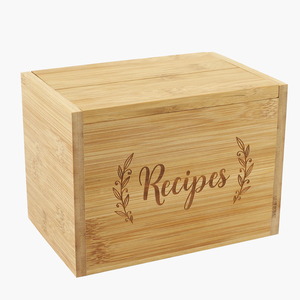 Eco Friendly Bamboo <strong>Recipe</strong> <strong>Box</strong> 4x6 with Lid Groove Card Holder Custom Laser Logo Wooden Kitchen <strong>Recipe</strong> Organizer <strong>Box</strong> Wholesale - Product Image 2