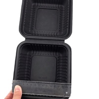 Contenedor Biodegradable Negro para Comida para Llevar, Apto para Microondas, Compostable, de PLA, Tipo Concha, para Sushi, Fideos y Empaque