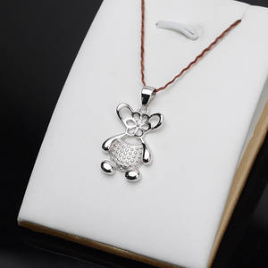 Wenchi S925 Argent Accessoire DIY Grande Perle Incrustée Base Creuse Tête de Petit Ours Pendentif Collier Femme Modèle 13424 Chine - Product Image 2