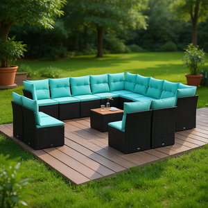 Set Divano da Esterno in Polyrattan Nero con Cuscini, 10+ Posti, Arredamento Contemporaneo per Giardino - Product Image 2