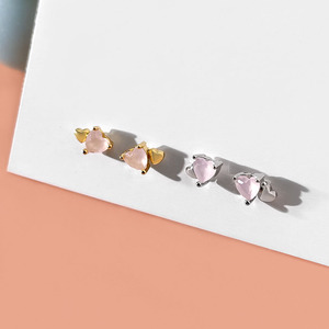 2026 Summer Cute <b>Small</b> Pink Cubic Zirconia 18K Gold Plated Heart <b>Stud</b> Earrings for Women - Product Image 1