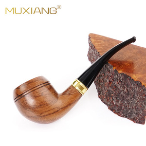 Muxiang Wooden Smoking Pipe Bent Type With Gold Ring For Tobacco Pipe Gift - Product Image 2