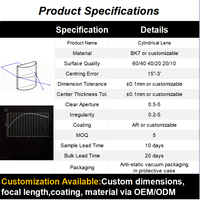 Lentille Cylindrique pour Optique Laser, Verre K9 Personnalisé, Taille OEM Personnalisable pour la Circularisation du Faisceau Elliptique et la Projection de Ligne