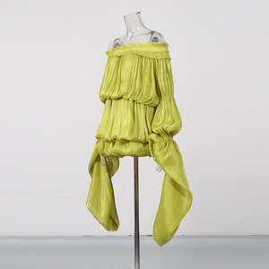 ZHEZHE <span class=keywords><strong>Abito</strong></span> Elegante da Donna a Prezzo Conveniente, Sexy con Maniche Lunghe a Palloncino e <span class=keywords><strong>Spalle</strong></span> <span class=keywords><strong>Scoperte</strong></span>, Mini <span class=keywords><strong>Abito</strong></span> con Pantaloncini Incorporati - Product Image 6