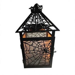 Linterna de metal vintage para Halloween con diseño de telaraña, color negro, para decoración del hogar, linterna colgante y de pie - Product Image 1