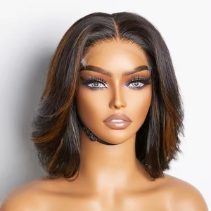 Wig Bob Pendek Tanpa Lem, Double <span class=keywords><strong>Drawn</strong></span>, Rambut Asli Manusia, Wig Lace Front untuk Wanita Kulit Hitam, Rambut Mentah Vietnam, Wig Hd Lace Frontal - Product Image 1
