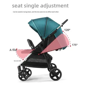 Poussette pour bébé jumeau en alliage d'aluminium léger pour deux enfants peut être utilisé pour s'asseoir ou s'allonger - Product Image 4