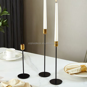 Ensemble de 3 bougeoirs dorés noirs en métal de haute qualité, design romantique pour la maison, centre de table de fête de mariage - Product Image 2