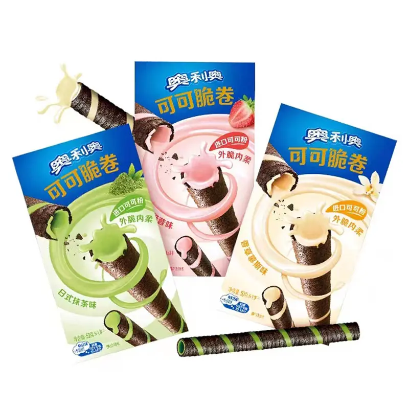 Hete Verkoop Exotische Snacks Met Chocoladesmaak Knapperige Wafelrol Oreos Koekjessandwich 50G Koekje