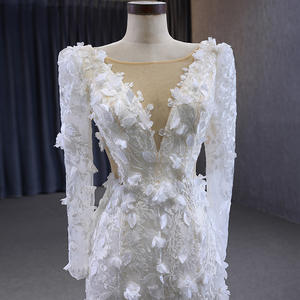 Jancember 231085 elegante cuello en V apliques flor sirena vestidos largos de boda - Product Image 2