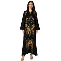 Robe de soirée élégante pour femme, à manches longues, en polyester, avec des paillettes et des sequins brodés, style nouveau, résistante et ornée de papillons