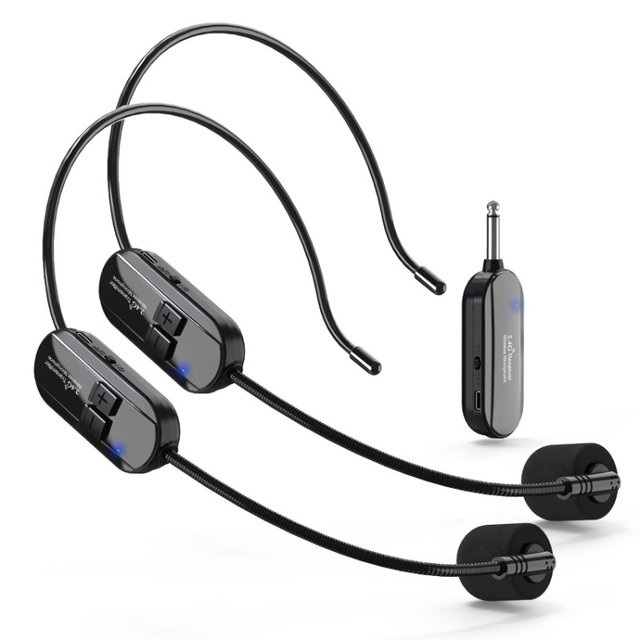 Professional 1 for 2 6.35mm Interface Wireless Head-Mounted Condenser Microphone Anti-Howling Loudspeaker