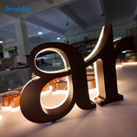 Panneau signalétique GRANDVIEW en acier inoxydable avec logo rétroéclairé par LED, lettres 3D en verre lumineuses pour mur d'entreprise ou de magasin