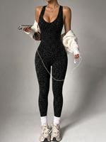 Combinaison de yoga sans couture à imprimé léopard pour femme, sans manches, col en V, une pièce, justaucorps de sport moulant, ensemble de vêtements de sport pour la gym et le fitness