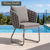 Fauteuil de jardin tressé en corde avec structure en aluminium et base en traîneau, chaise de repas d'extérieur avec coussins d'assise et de dossier – Vente en gros