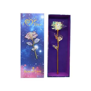 Rosa artificial banhada a ouro para presente, conjunto de rosas personalizadas com caixa de presente para presente de mãe e esposa