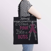 Transfert thermique en strass « Wear Pink Like a Boss » pour la sensibilisation au cancer du sein, vente en gros