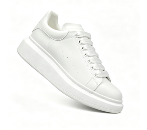 Chaussures de skateboard à plateforme en cuir blanc, baskets basses à lacets, chaussures de marche rembourrées et antidérapantes REMELLIA Q001P - Product Image 3