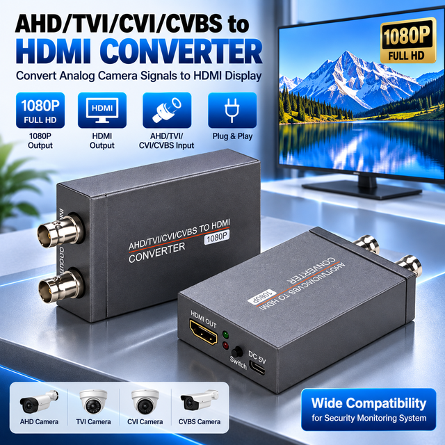 1080P HD Analog Video to HDMI Converter 720P CCTV Video Signal Adapter for Security Camera Monitoring Display