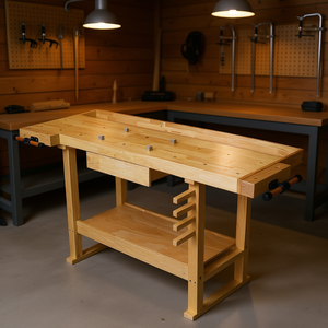 Banco de trabajo de madera de 55 pulgadas con estante y cajón para taller y uso doméstico - Product Image 2