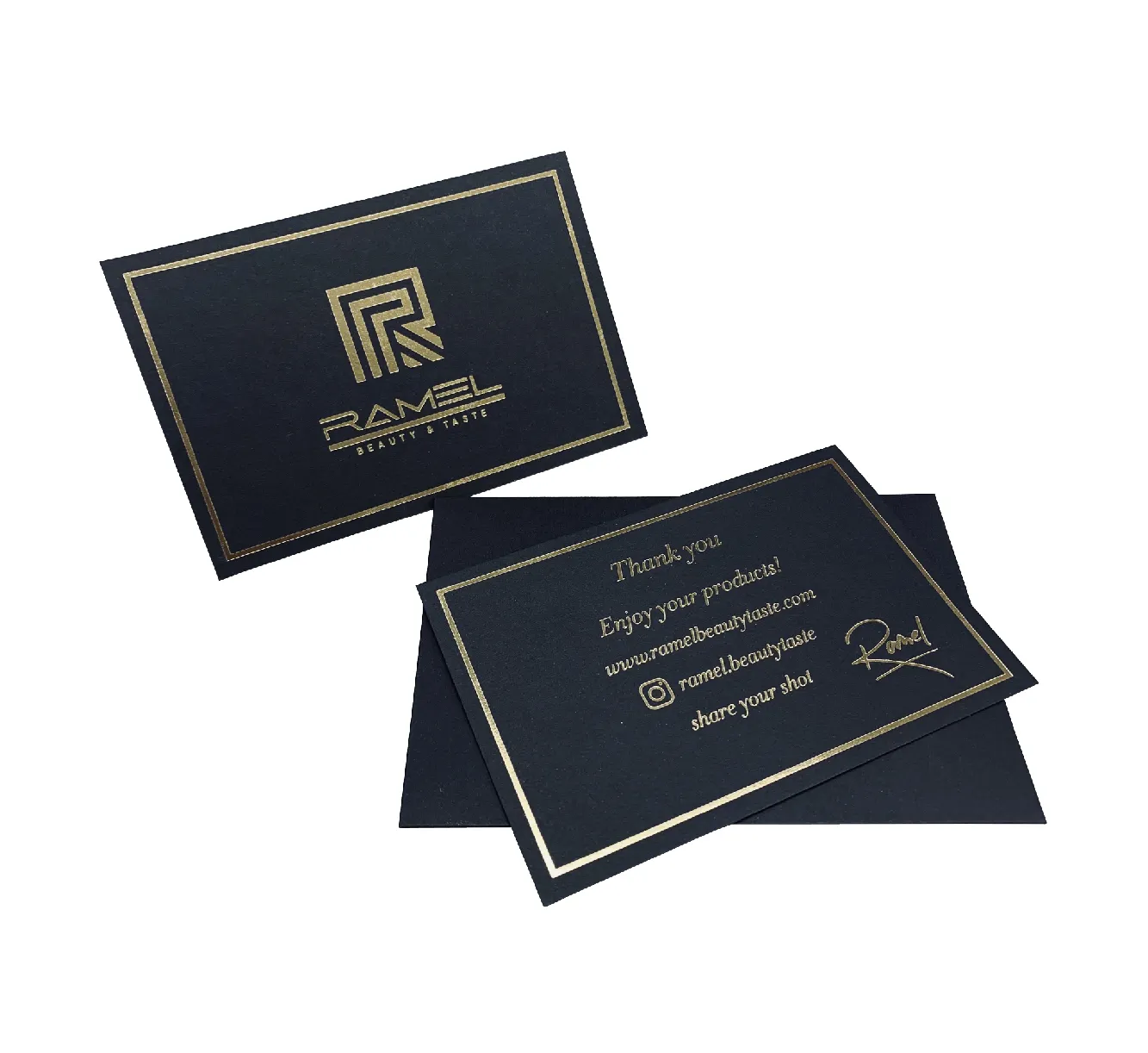 Роскошная индивидуальная матовая черная карточка с надписью thank you с картонным конвертом, золотой фольгой с тиснением логотипа