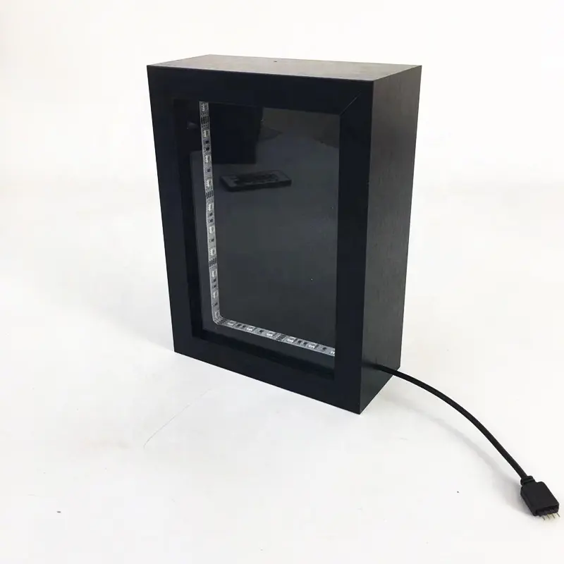 섀도우 박스 맞춤형 크기 및 깊이 5x7 인치 LED 조명이있는 간단한 블랙 디스플레이 케이스 블랙 섀도우 박스 프레임
