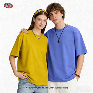 Camiseta de hombre de hilo doble colorido, estilo americano, de peso pesado, unisex, con hombros caídos, cuello básico pequeño, corte holgado. - Product Image 4