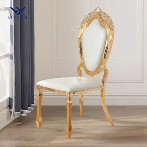 LIYUAN modern otel kraliyet lüks beyaz yüksek arka deri yemek altın paslanmaz çelik düğün sandalyeleri