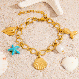 Fashion Charm <b>Bracelet</b> Zinc Alloy Seashell Pendant 18K Gold Plated Unisex Ocean Theme Jewelry - Product Image 2