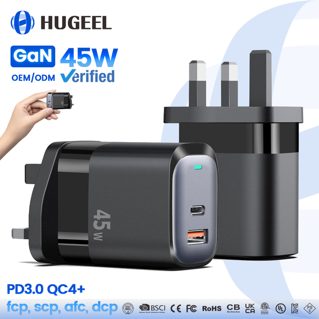 Wholesale Price Real 45W GaN Charger Mini Travel EU UK US Adapter Plug with PD Fast Charger LED Light for Samsung Xiaomi Phone