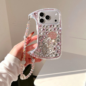 เคสโทรศัพท์มือถือดีไซน์กระเป๋าถือประดับคริสตัลหรูหรา รูปทรงอมยิ้ม ประดับเพชรและกลิตเตอร์ พร้อมสายคล้อง สำหรับ <span class=keywords><strong>iPhone</strong></span> 18 <span class=keywords><strong>Pro</strong></span> <span class=keywords><strong>Max</strong></span> - Product Image 1