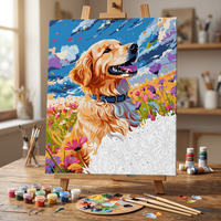 Peinture par numéros pour adultes, kit de peinture à l'huile DIY, chien dans des fleurs, toile imprimée 40x50cm, décoration murale pour la maison, écologique