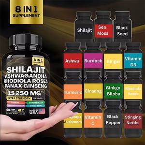 Suplementos de Shilajit 8 em 1 em Cápsulas com Ashwagandha, Rhodiola Rosea, <span class=keywords><strong>Ginseng</strong></span> Panax, 15250mg de Força Extra, 60 Cápsulas - Product Image 3