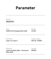 Câble de charge rapide et de transfert de données USB 2.0 Type-C vers Type-C en nylon de 2 mètres 240W pour écouteurs (modèle CA186)