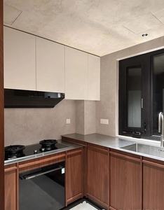 Ensemble de meubles de <span class=keywords><strong>cuisine</strong></span> modulaires, aménagement personnalisable, bois foncé, plan de travail en acier inoxydable, portes sans poignées - Product Image 3