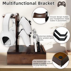 Wooden game <b>controller</b> storage rack with drawer, headphone <b>holder</b>, mobile phone organizer, multi-functional desktop shelf - Product Image 2