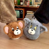 XIXITIAO Pantoufles d'hiver en peluche chaudes pour couple, motif chat mignon, semelle épaisse en EVA, antidérapantes, douces, fourrées, dessin animé animal, chaussures d'intérieur