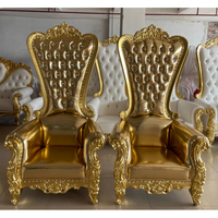 Luckygoods Kursi Sofa Mewah Bergaya Eropa Kayu Oak Solid Kulit PU + Bingkai Emas SF210511-38 Mebel