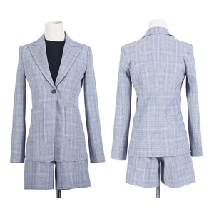 Nuovo Stile Completo da <span class=keywords><strong>Donna</strong></span> con Motivo a Quadri, <span class=keywords><strong>Blazer</strong></span> con Colletto a V e Pantaloncini per Uniforme da Ufficio e Abbigliamento da Lavoro - Product Image 3