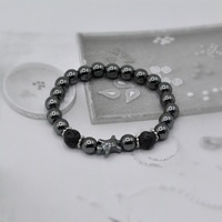 2026 Neuerscheinung Handgefertigtes Klassisches Hämatit-Schildkröten-Vulkanstein-Armband mit Edelstahlring für Herren Elastisches Armband