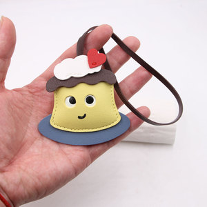 Cute Cartoon Pudding Shaped PU Leather Bag <b>Charm</b> Hand <b>Stitched</b> Dessert Themed Pendant With Heart Decoration Daily Decoration - Product Image 2