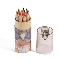 Lot de 12 crayons de couleur courts en bois à motifs animaux de dessin animé, promotionnel, bon marché et très vendu, pour enfants et fournitures scolaires