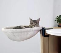 Lit de bureau pour chat Tissu en fausse fourrure douce Cadre en acier Étagère réglable pour chat Hamac d'intérieur pour votre bureau
