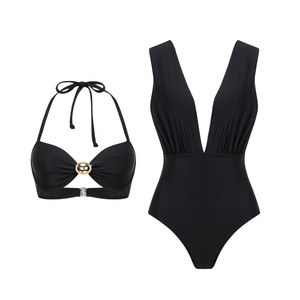 JSN personalizza un costume da bagno in tre pezzi con abiti da spiaggia con Design scavato per donna con scollo a V copricapo per <span class=keywords><strong>bikini</strong></span> da spiaggia - Product Image 3