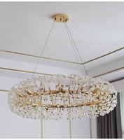 Lustre Moderne Effet Feu d'Artifice en Cristal Doré, Grand Luminaire Suspendu de Luxe Type Pissenlit